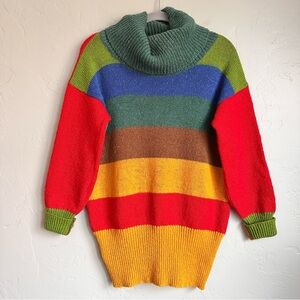 Vintage 80s French Dorothee Bis Wool Colorblock Stripe Turtleneck‎ Sweater Small